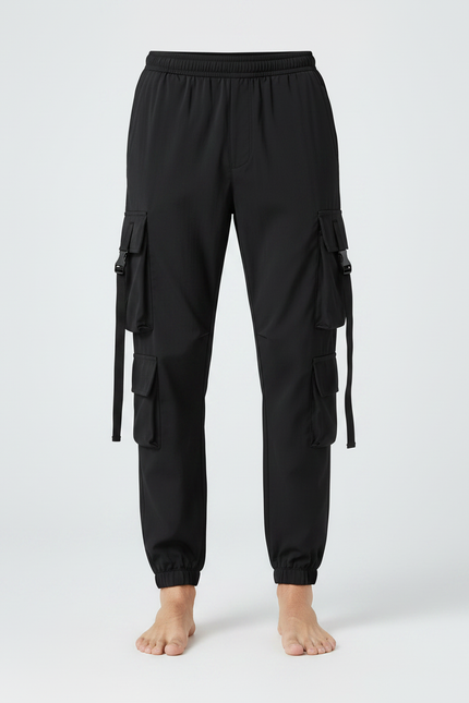 Pantalon Parachute Noir Cargo Multipoches Jogger Homme - Polyester - vue 3