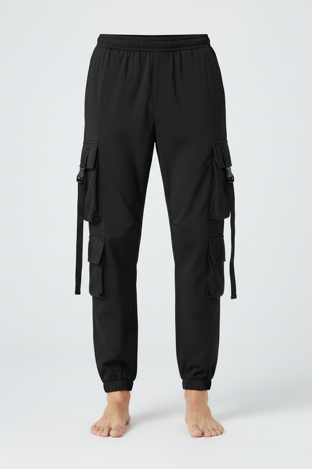 Pantalon Parachute Noir Cargo Multipoches Jogger Homme - Polyester - vue 3