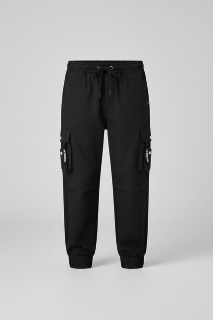 Pantalon Parachute Noir Cargo Ample Cordon Enfant - Polyester - vue 3