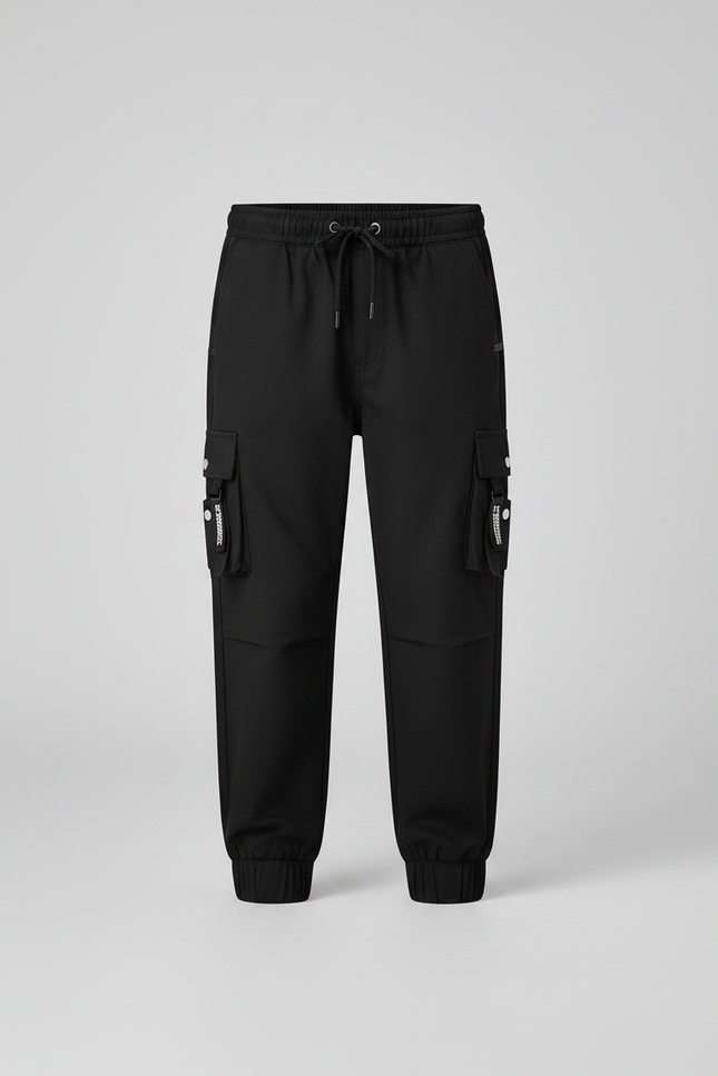 Pantalon Parachute Noir Cargo Ample Cordon Enfant - Polyester - vue 3