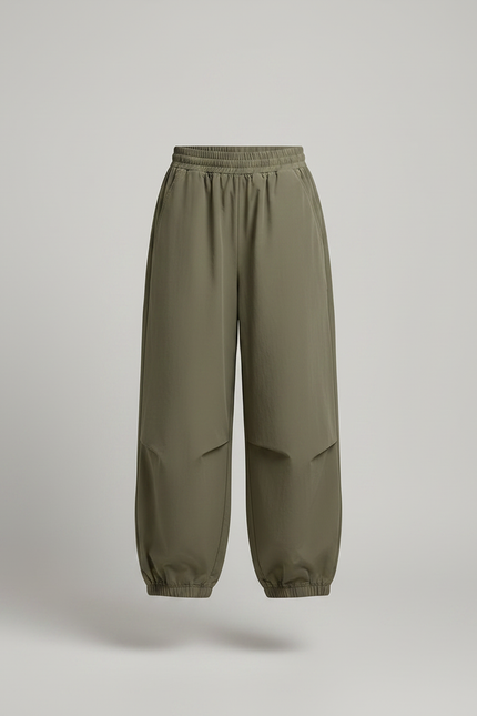 Pantalon Parachute Vert Ample Nylon Enfant Décontracté - Kaki Polyester - vue 3
