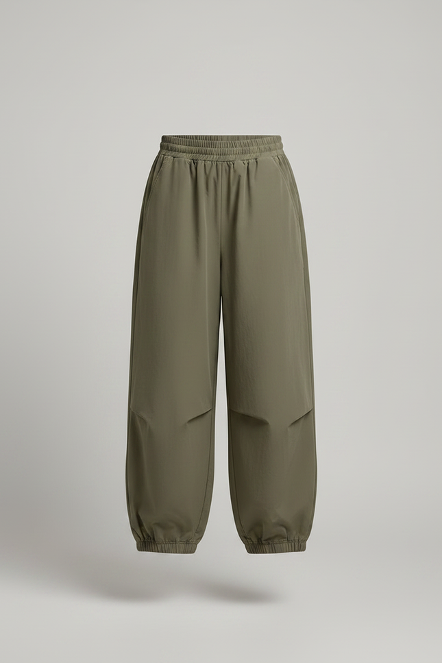Pantalon Parachute Vert Ample Nylon Enfant Décontracté - Kaki Polyester - vue 3