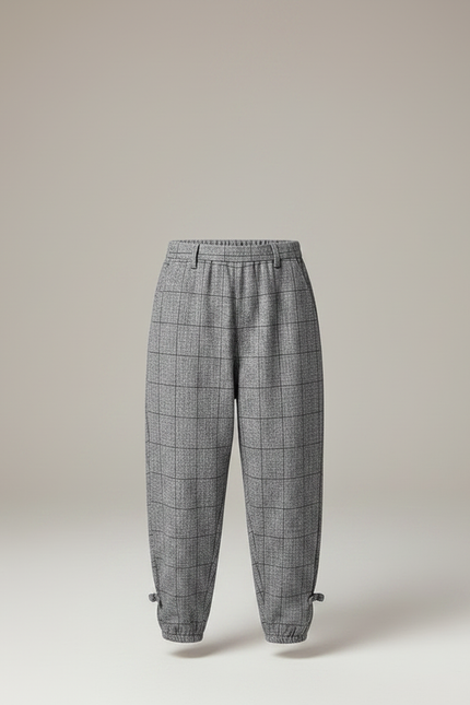 Pantalon Parachute Gris Carreaux Ample Enfant - Tweed - vue 3