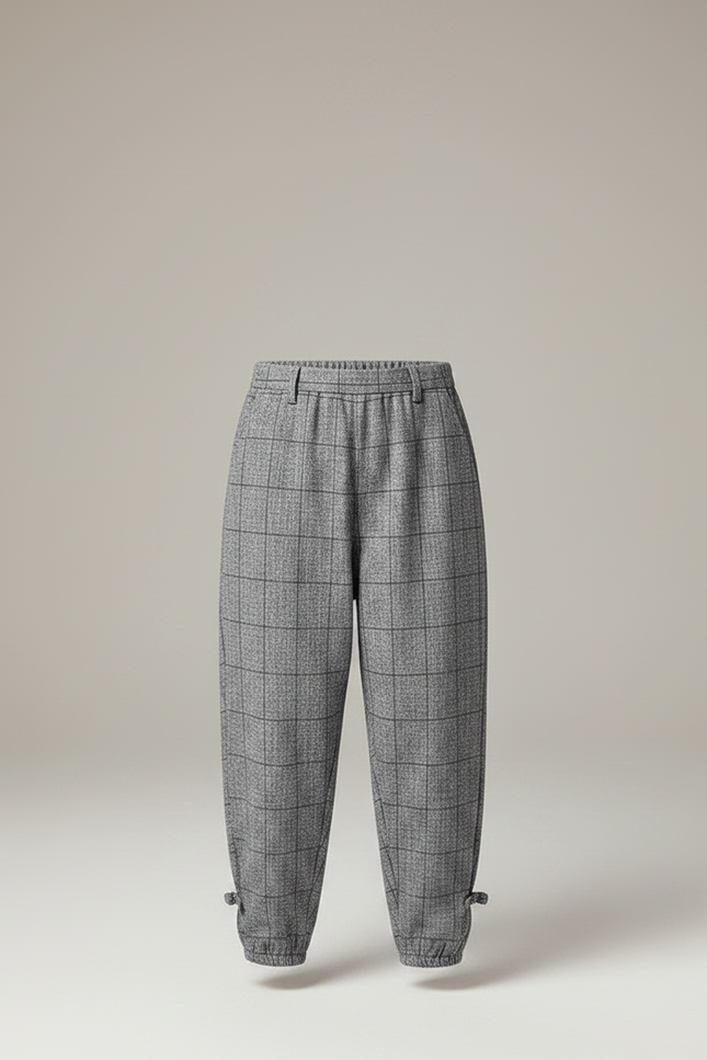 Pantalon Parachute Gris Carreaux Ample Enfant - Tweed - vue 3