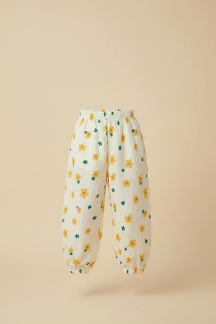 Pantalon Parachute Crème Fleuri Léger Ample Enfant - Beige Coton - vue 3