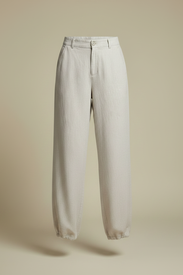 Pantalon Parachute Lin Ample Clair Élégant - Beige - vue 3