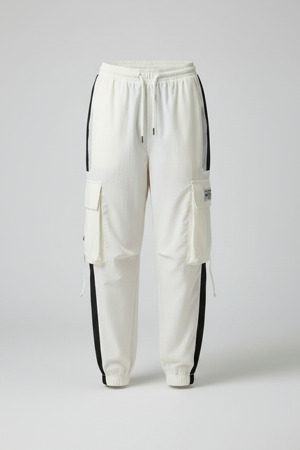 Pantalon Parachute Blanc Cargo Bicolore Ample Femme - Polyester - vue 3