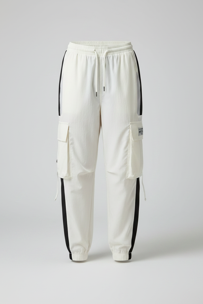 Pantalon Parachute Blanc Cargo Bicolore Ample Femme - Polyester - vue 3