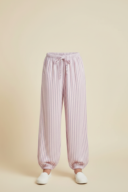 Pantalon Parachute Rose Rayé Ample Cordon Fille - Viscose - vue 3