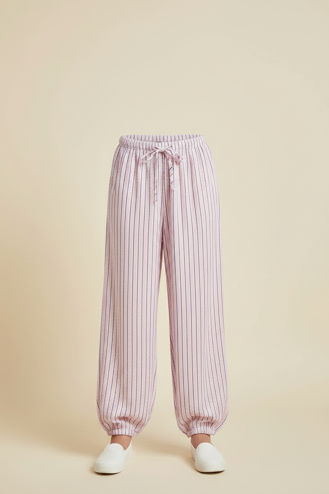 Pantalon Parachute Rose Rayé Ample Cordon Fille - Viscose - vue 3