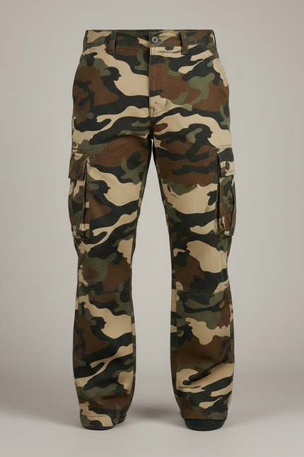 Pantalon Parachute Camouflage Militaire Cargo Ample Coton - Multicolore - vue 3