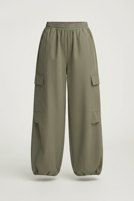 Pantalon Parachute Vert Kaki Ample Nylon Enfant - Polyester - vue 3