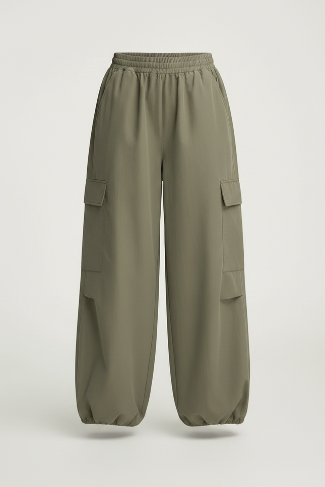 Pantalon Parachute Vert Kaki Ample Nylon Enfant - Polyester - vue 3