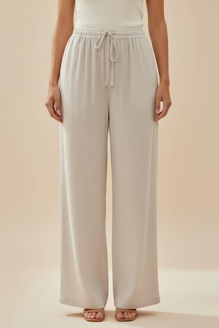 Pantalon Parachute Blanc Crème Lin Large Décontracté Femme - Beige - vue 3