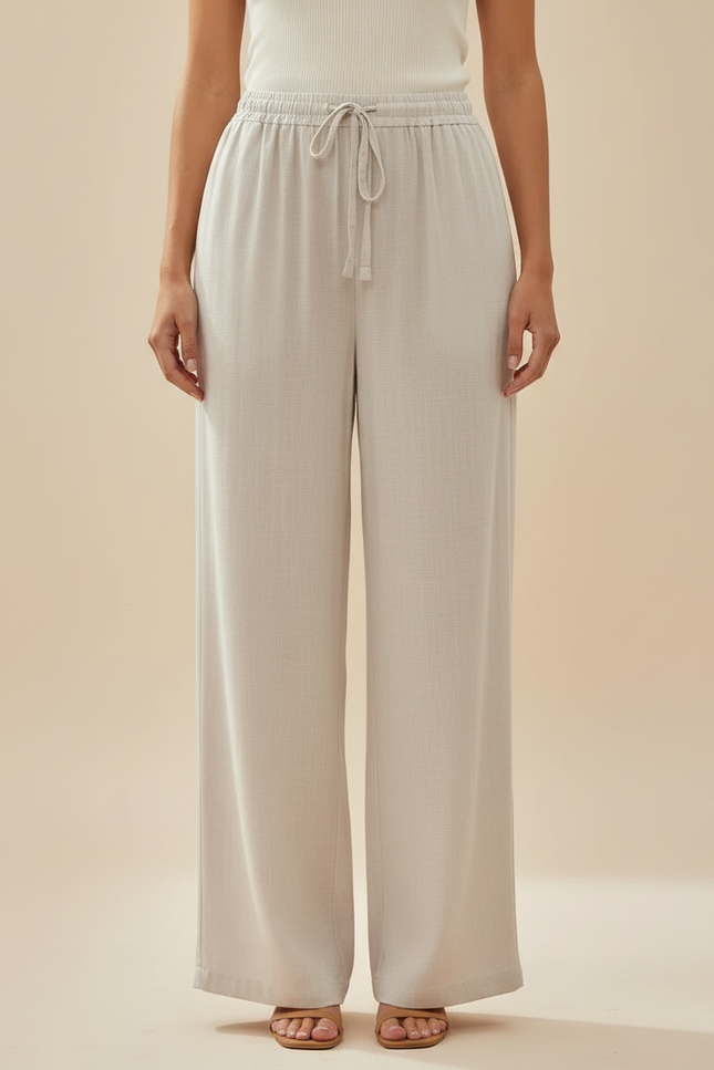 Pantalon Parachute Blanc Crème Lin Large Décontracté Femme - Beige - vue 3