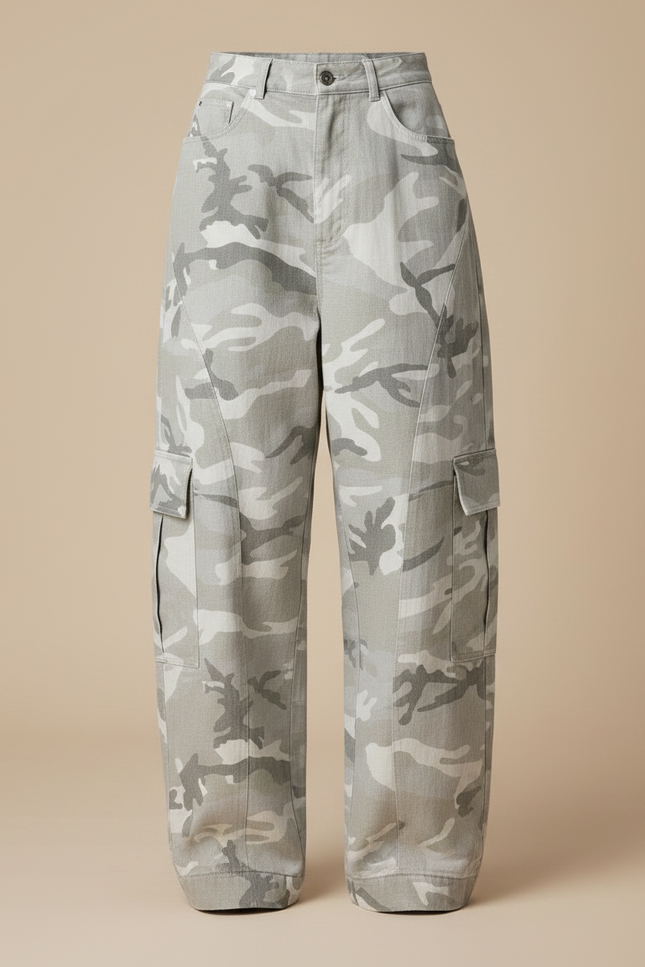 Pantalon Parachute Camouflage Gris Ample Cargo Vintage - Toile - vue 3