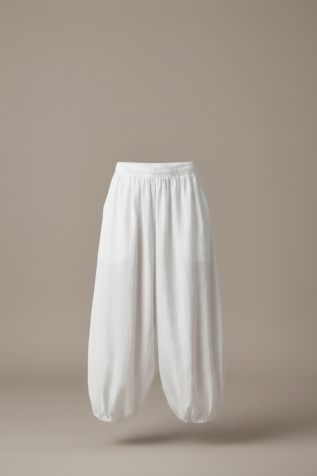 Pantalon Parachute Blanc Ample Lin Enfant Décontracté - vue 3