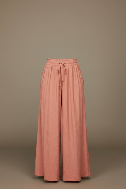Pantalon Parachute Rose Pêche Fluide Ample Taille Élastique - Viscose - vue 3