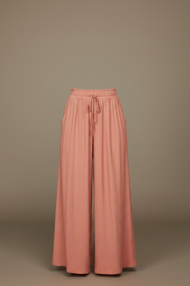 Pantalon Parachute Rose Pêche Fluide Ample Taille Élastique - Viscose - vue 3