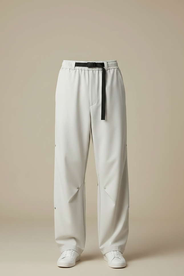 Pantalon Parachute Beige Ample Ceinture Décontracté Homme - Polyester - vue 3