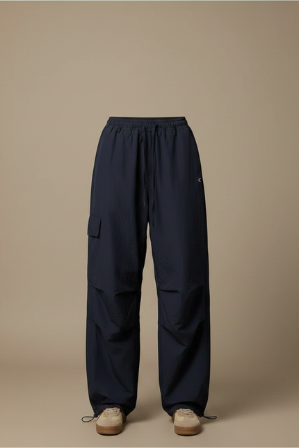 Pantalon Parachute Bleu Marine Fluide Ample Femme - Polyester - vue 3