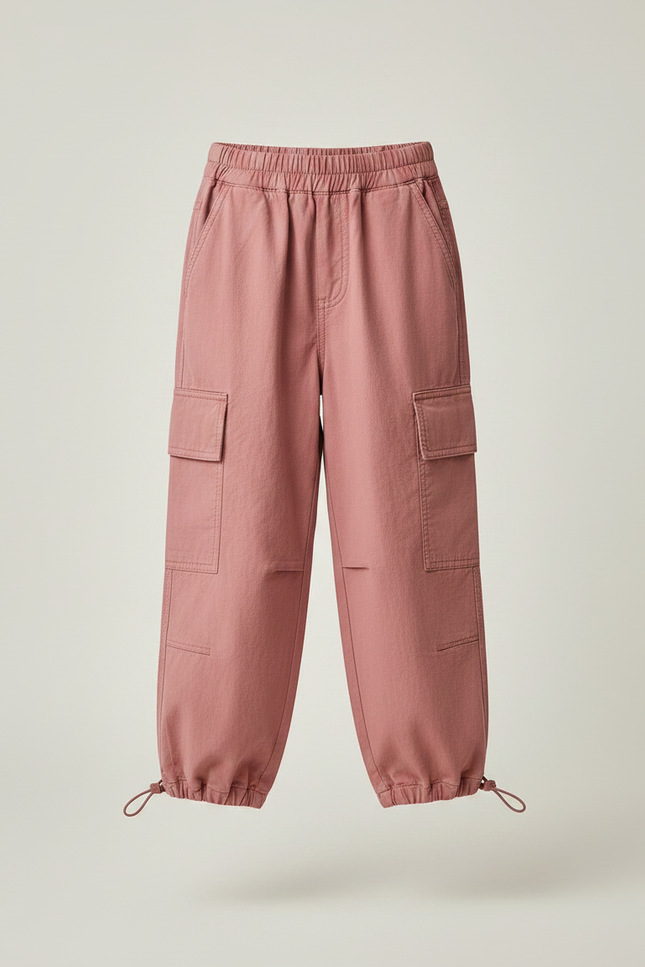 Pantalon Parachute Rose Cargo Enfant Coton Ample - vue 3