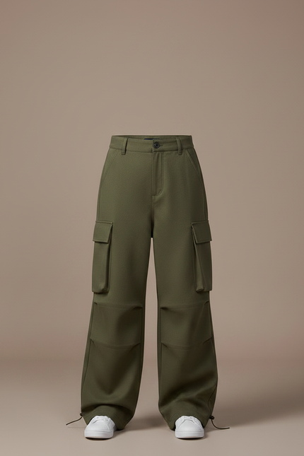 Pantalon Parachute Kaki Cargo Ample Enfant Décontracté - Molleton - vue 3