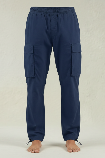 Pantalon Parachute Bleu Marine Cargo Ample Cordon Homme - Polyester - vue 3