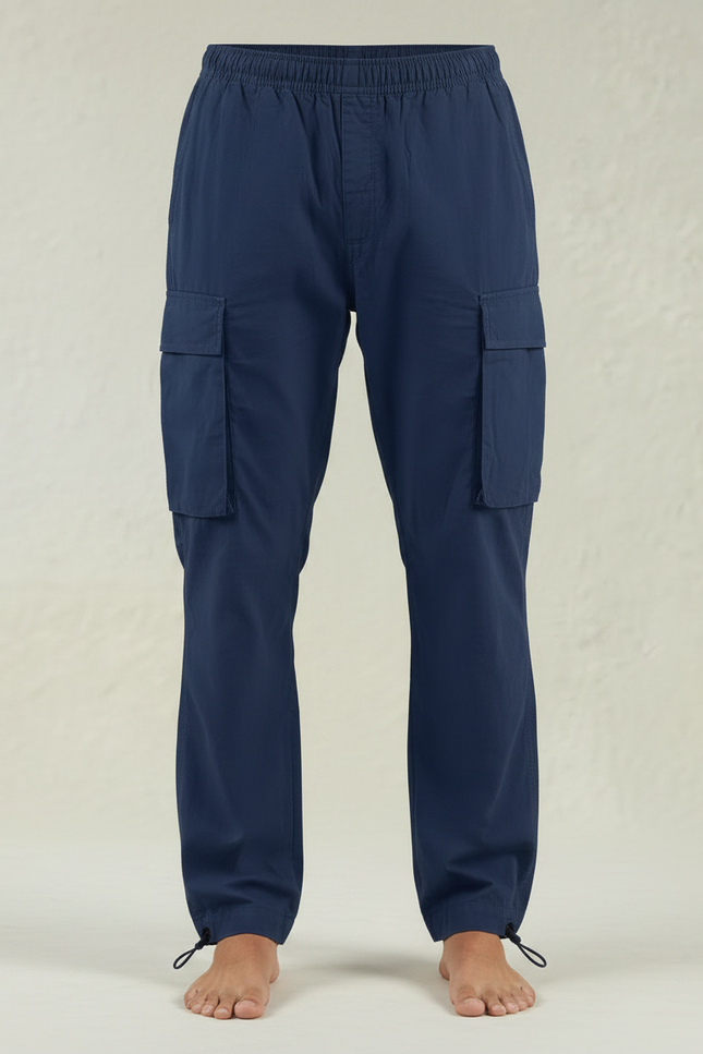 Pantalon Parachute Bleu Marine Cargo Ample Cordon Homme - Polyester - vue 3