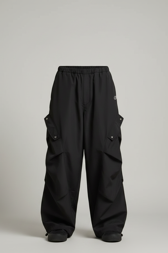 Pantalon Parachute Noir Cargo Ample Homme Streetwear - Polyester - vue 3