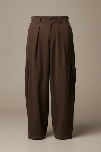Pantalon Parachute Marron Ample Plissé Décontracté Homme - Polyester - vue 3