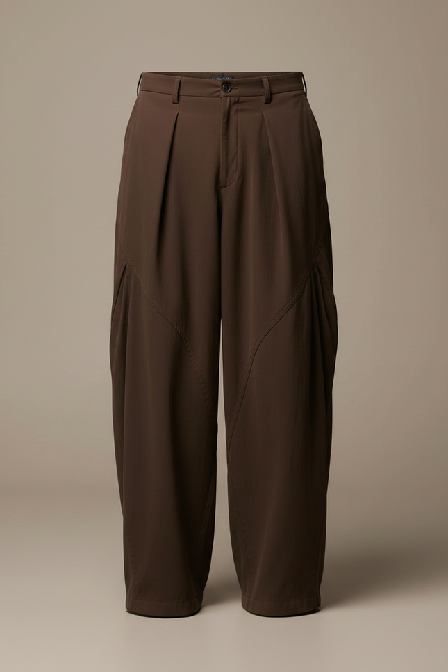 Pantalon Parachute Marron Ample Plissé Décontracté Homme - Polyester - vue 3