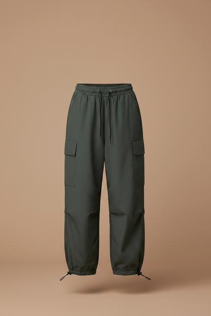 Pantalon Parachute Vert Ample Cargo Nylon Fille - Kaki Polyester - vue 3