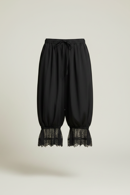 Pantalon Parachute Noir Ample Dentelle Fluide - Polyester - vue 3