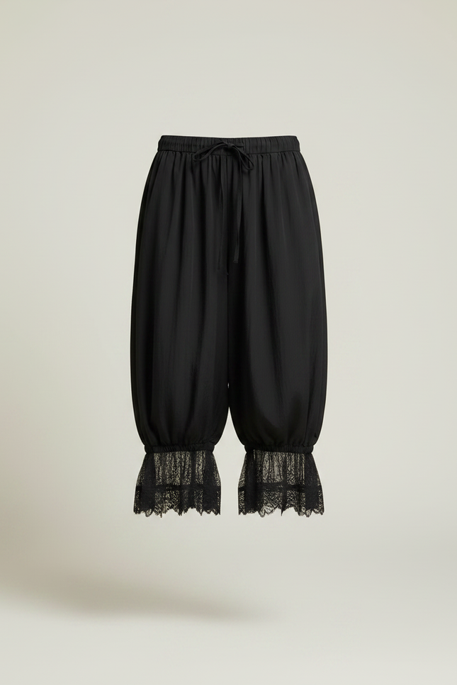 Pantalon Parachute Noir Ample Dentelle Fluide - Polyester - vue 3
