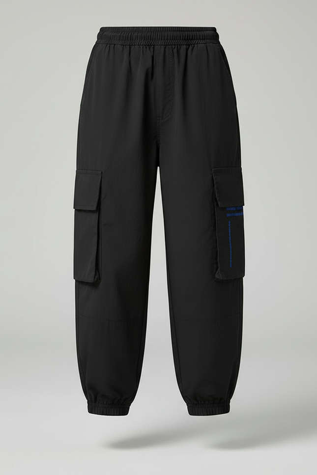 Pantalon Parachute Noir Cargo Ample Sport Enfant - Polyester - vue 3