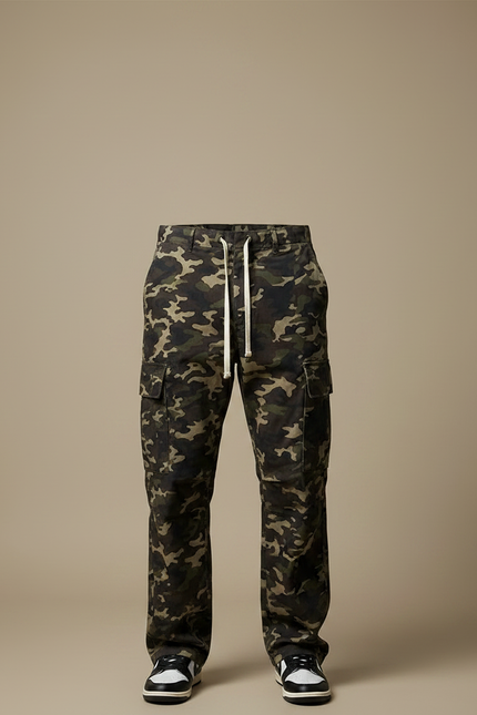 Pantalon Parachute Camouflage Ample Cargo Multi-Poches Homme - Multicolore Coton - vue 3