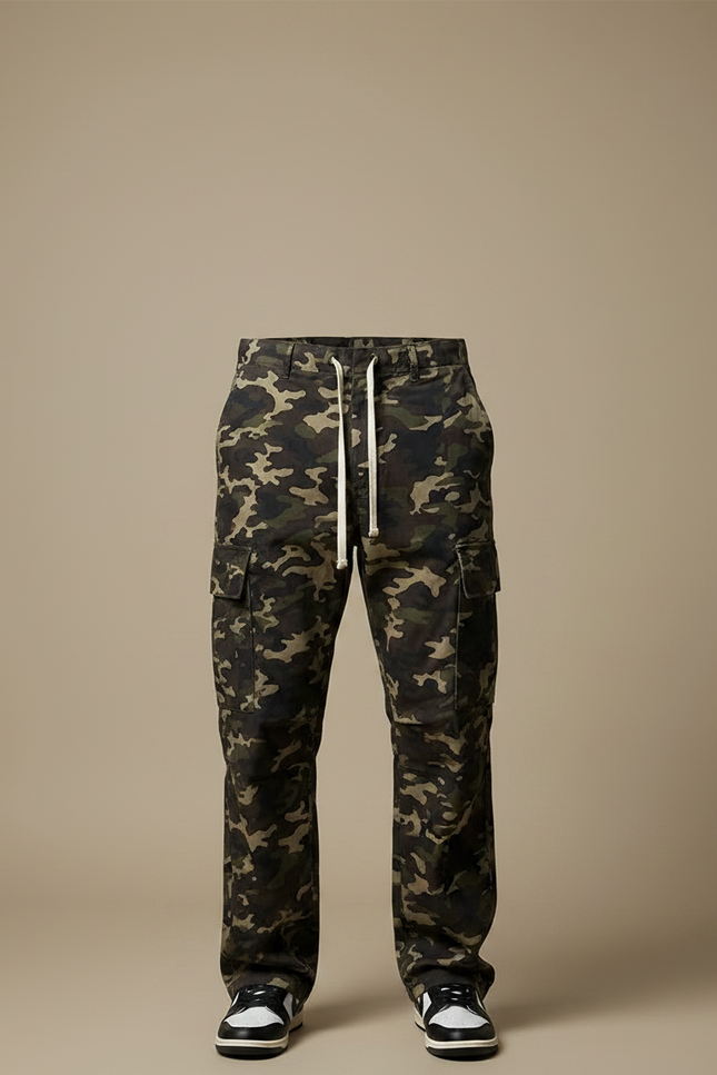 Pantalon Parachute Camouflage Ample Cargo Multi-Poches Homme - Multicolore Coton - vue 3
