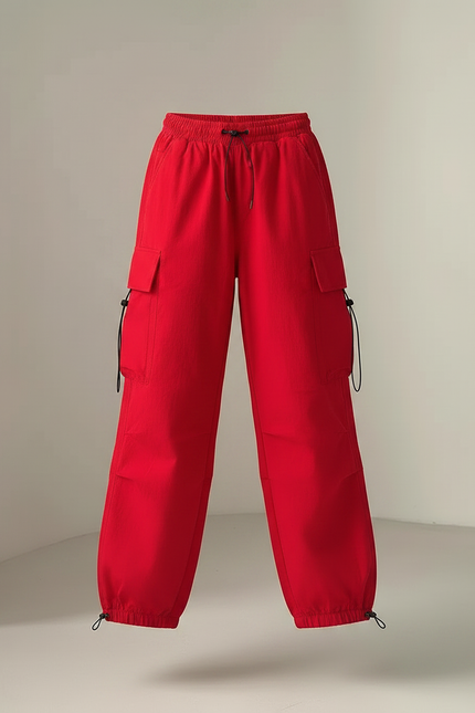 Pantalon Parachute Rouge Ample Fille Cargo Cordon - Polyester - vue 3