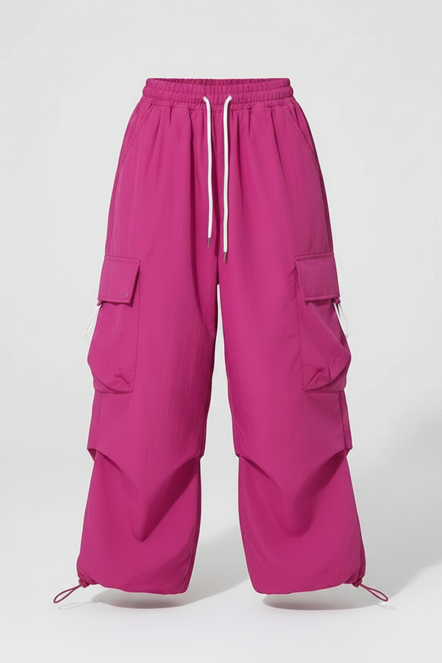 Pantalon Parachute Fuschia Ample Cargo Fille - Rose Polyester - vue 3
