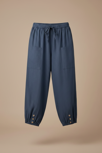 Pantalon Parachute Bleu Coton Ample Décontracté Boutons - Lin - vue 3