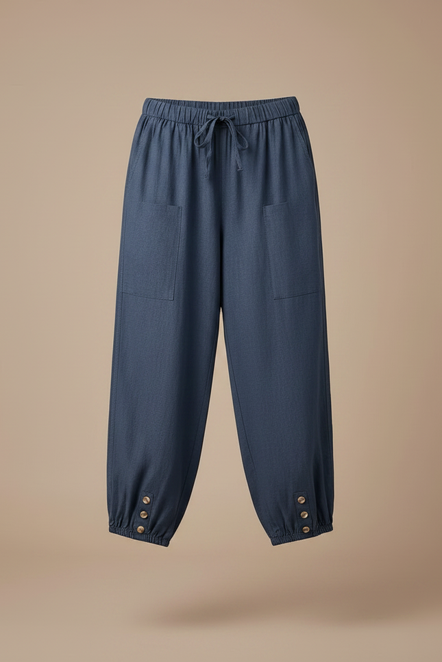 Pantalon Parachute Bleu Coton Ample Décontracté Boutons - Lin - vue 3