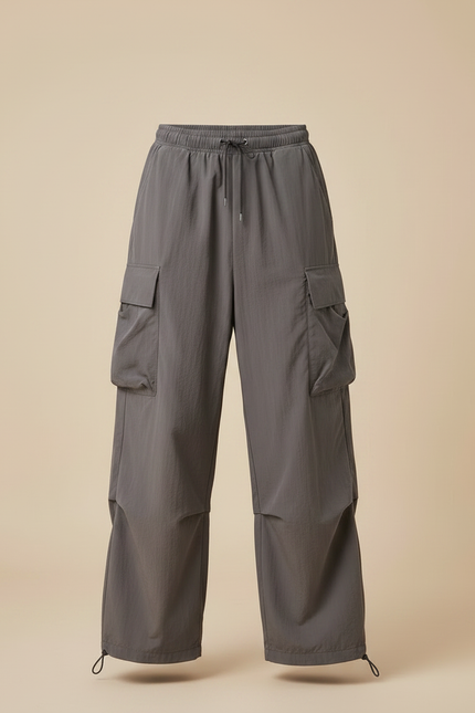 Pantalon Parachute Gris Ample Cargo Cordon Sport Homme - Polyester - vue 3