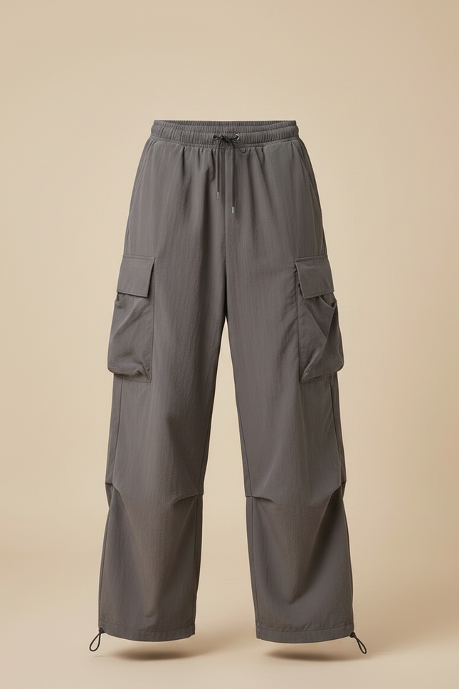 Pantalon Parachute Gris Ample Cargo Cordon Sport Homme - Polyester - vue 3