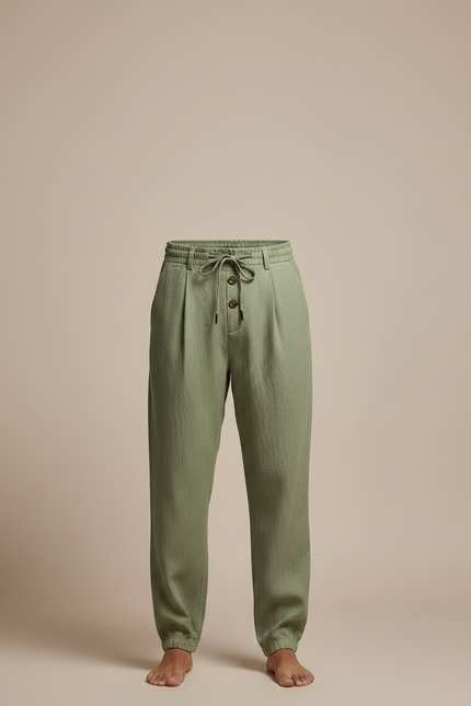 Pantalon Parachute Vert Lin Ample Homme Décontracté - vue 3