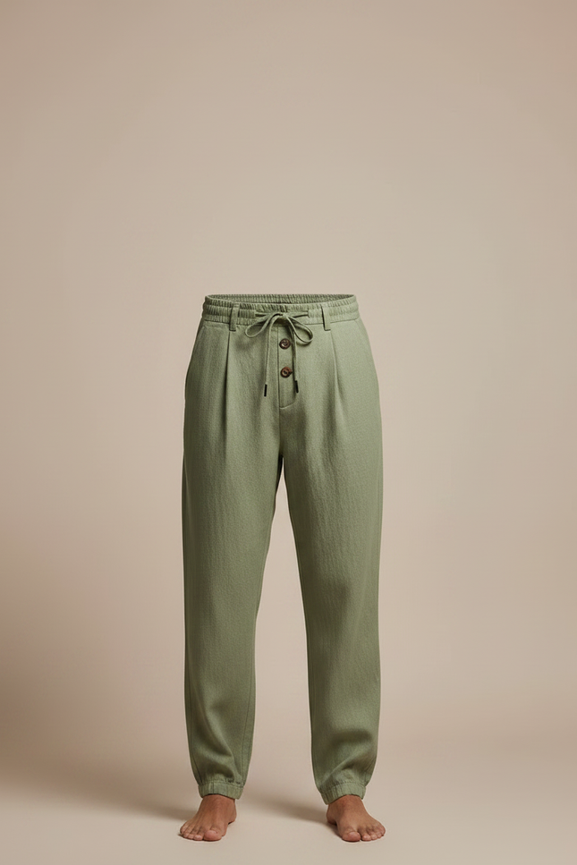 Pantalon Parachute Vert Lin Ample Homme Décontracté - vue 3