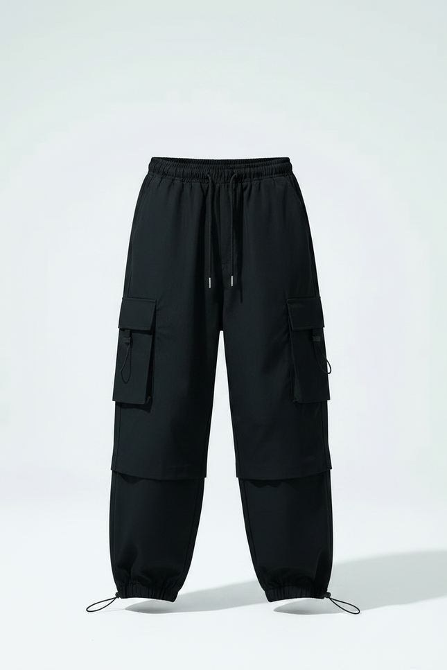 Pantalon Parachute Noir Cargo Ample Enfant Streetwear - Polyester - vue 3