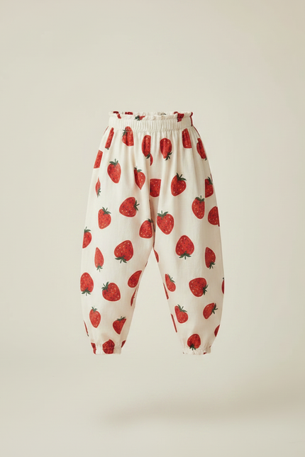 Pantalon Parachute Fraises Coton Ample Enfant Élastiqué - Imprimé - vue 3