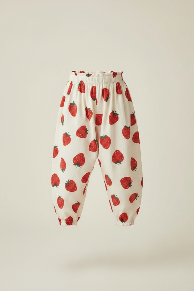 Pantalon Parachute Fraises Coton Ample Enfant Élastiqué - Imprimé - vue 3
