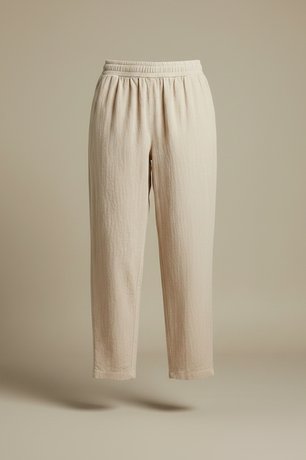 Pantalon Parachute Beige Ample Lin Décontracté Taille Élastique - vue 3